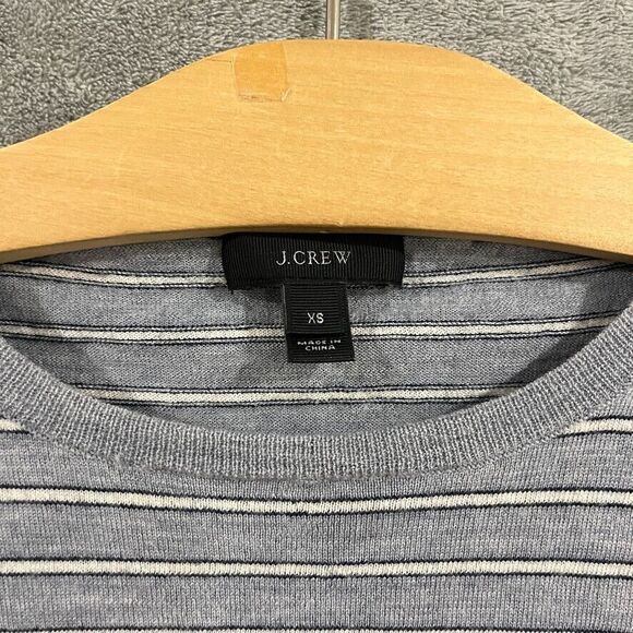 J Crew 100% Merino Wool Striped Gray Sweater Crewneck 3/4 Sleeve Womens Sz XS - Picture 3 of 8